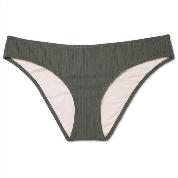 NWOT SHADE & SHORE Olive Hipster Ribbed Bikini - Picture 3 of 9